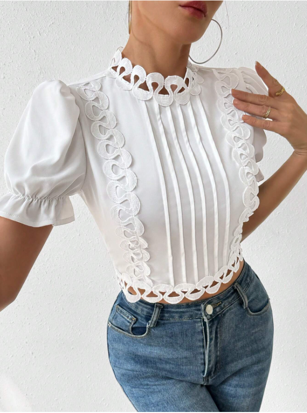 SHEIN Privé Camisa De Manga Corta Con Cuello Levantado