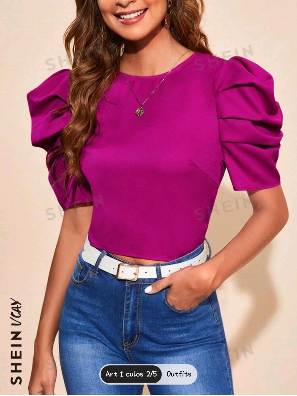 SHEIN VCAY Blusa de manga farol con lazo